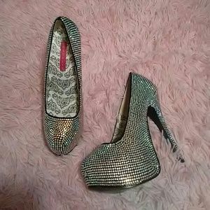 Bordello crystal iridescent rhinestone heels teeze